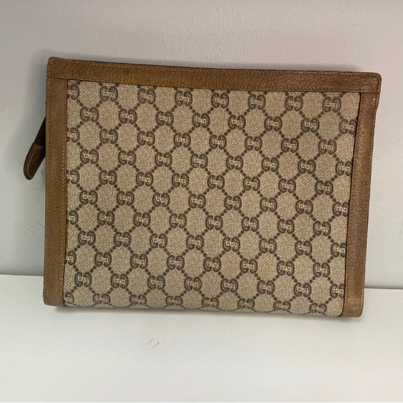 Gucci Brown and Tan Monogram Clutch - Picture 1 of 7